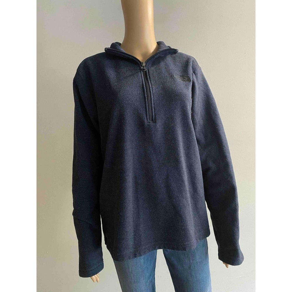 THE NORTH FACE Mens Navy Blue Textured Fleece Quarter Zip Pullover Size M